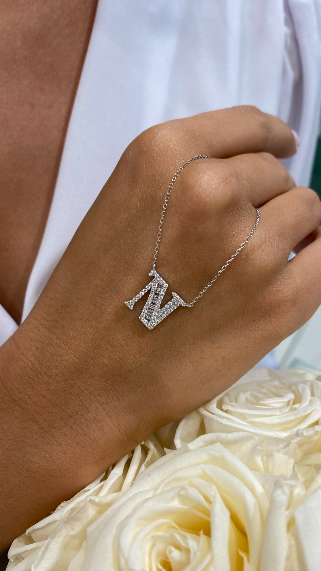 Letter N "Collier Première Lettre™" Necklace in 18k white gold, photo 2