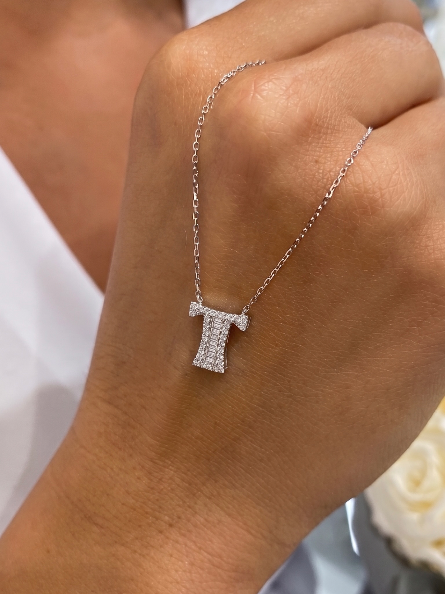 Letter T Necklace "Collier Première Lettre™" in white gold, photo 2