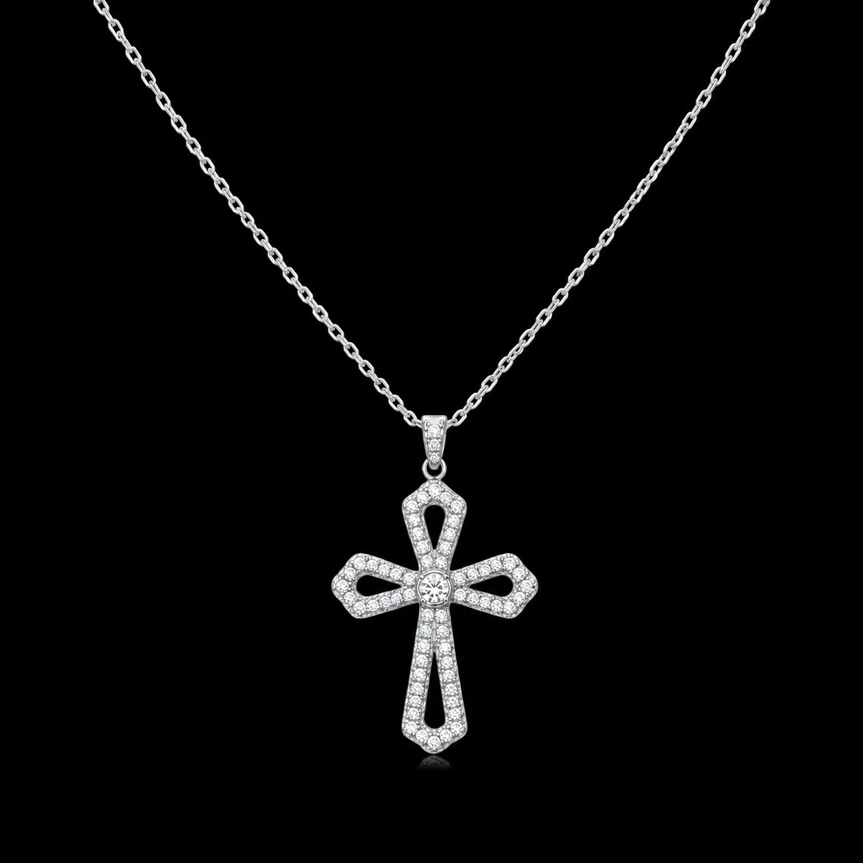 Cross Necklace with Diamonds "LoopedGrace™" – White gold