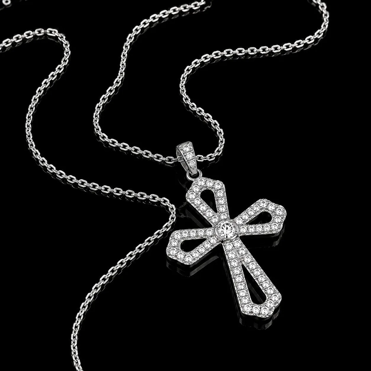 Cross Necklace with Diamonds "LoopedGrace™" in white gold, photo 3