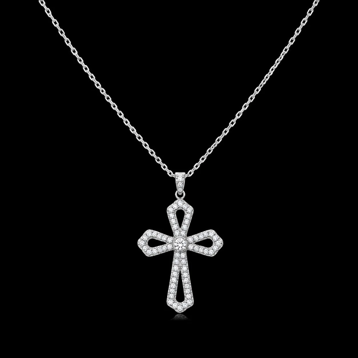 Cross Necklace with Diamonds "LoopedGrace™" in white gold, photo 4