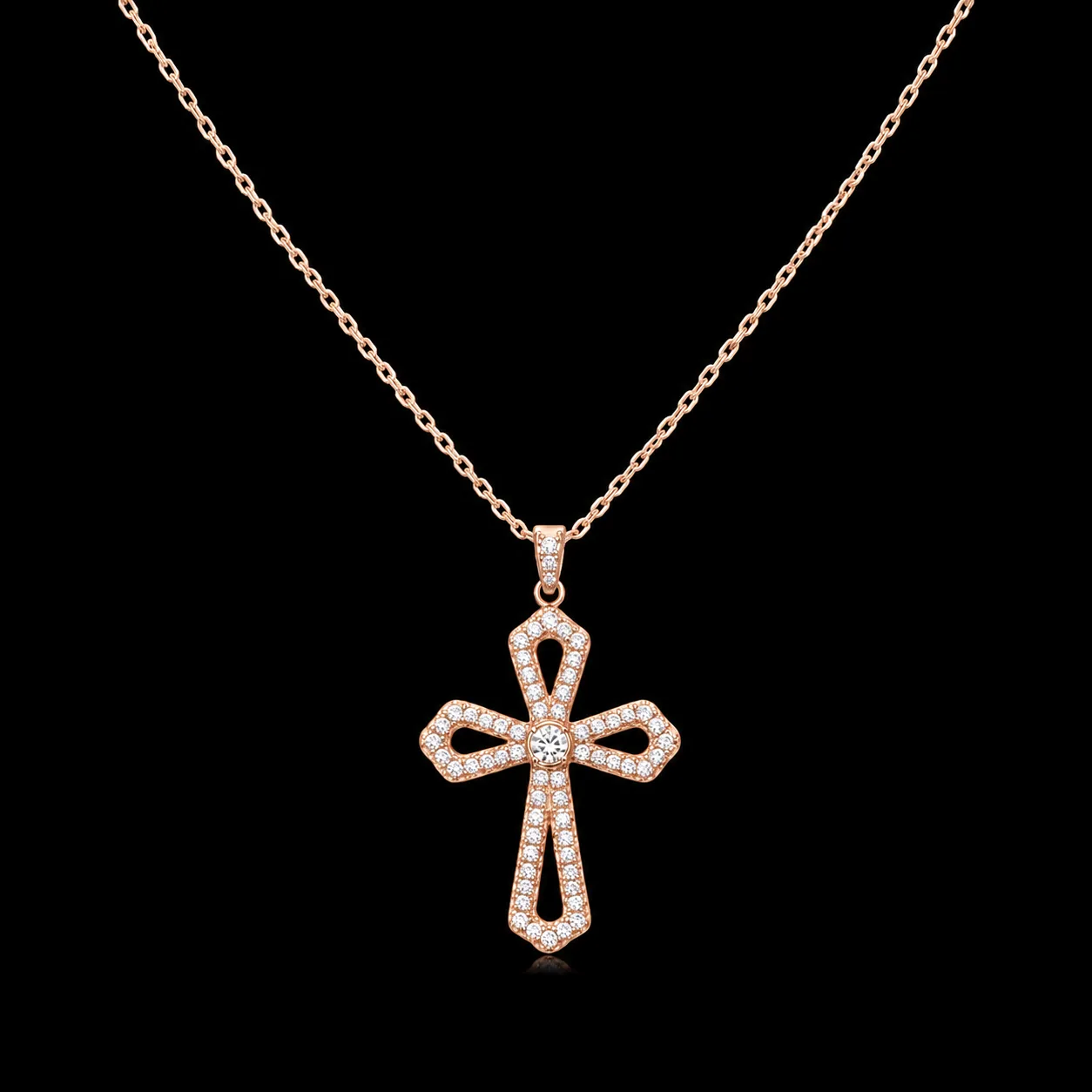 Cross Necklace with Diamonds "LoopedGrace™" – Rose gold