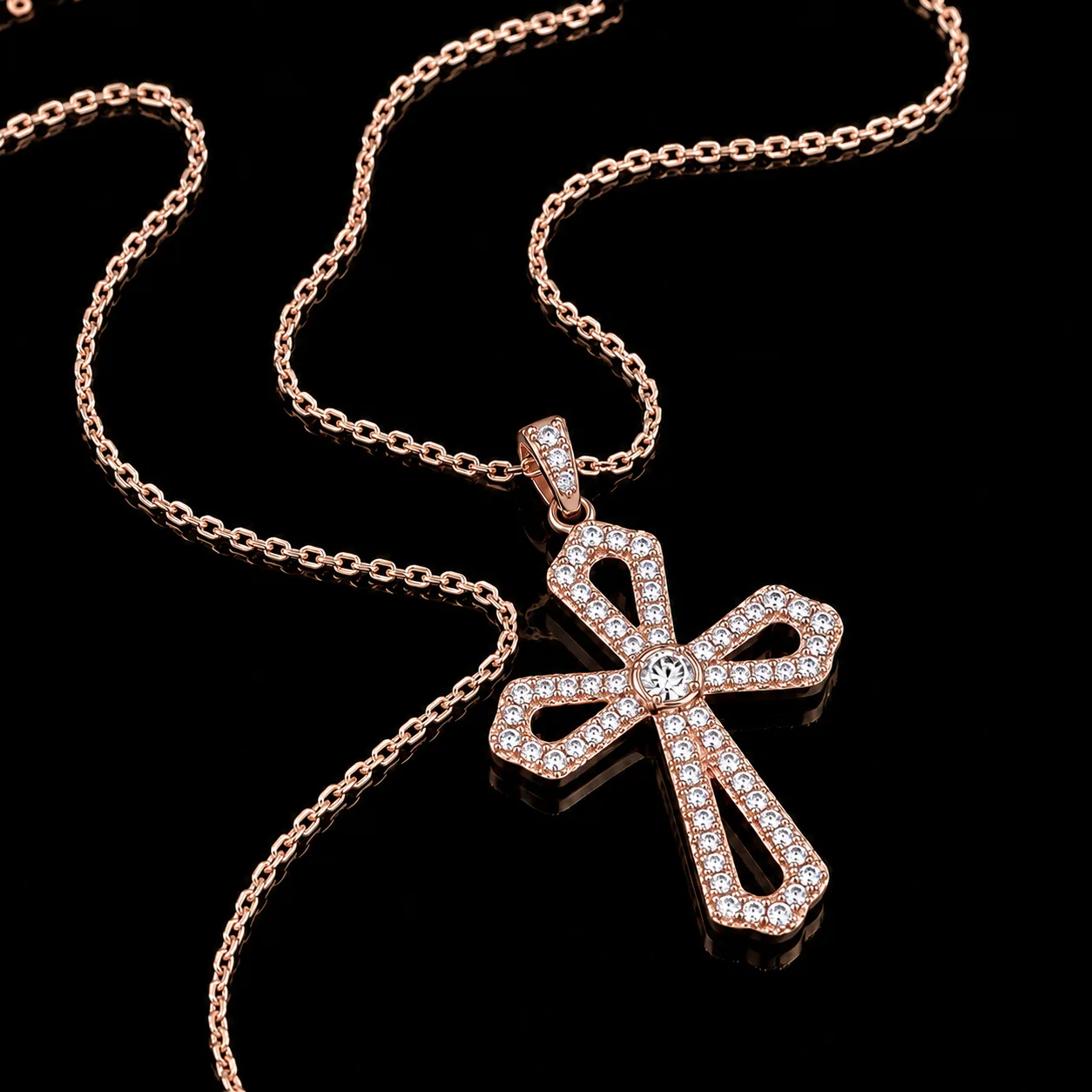 Cross Necklace with Diamonds "LoopedGrace™" in rose Gold, photo 3