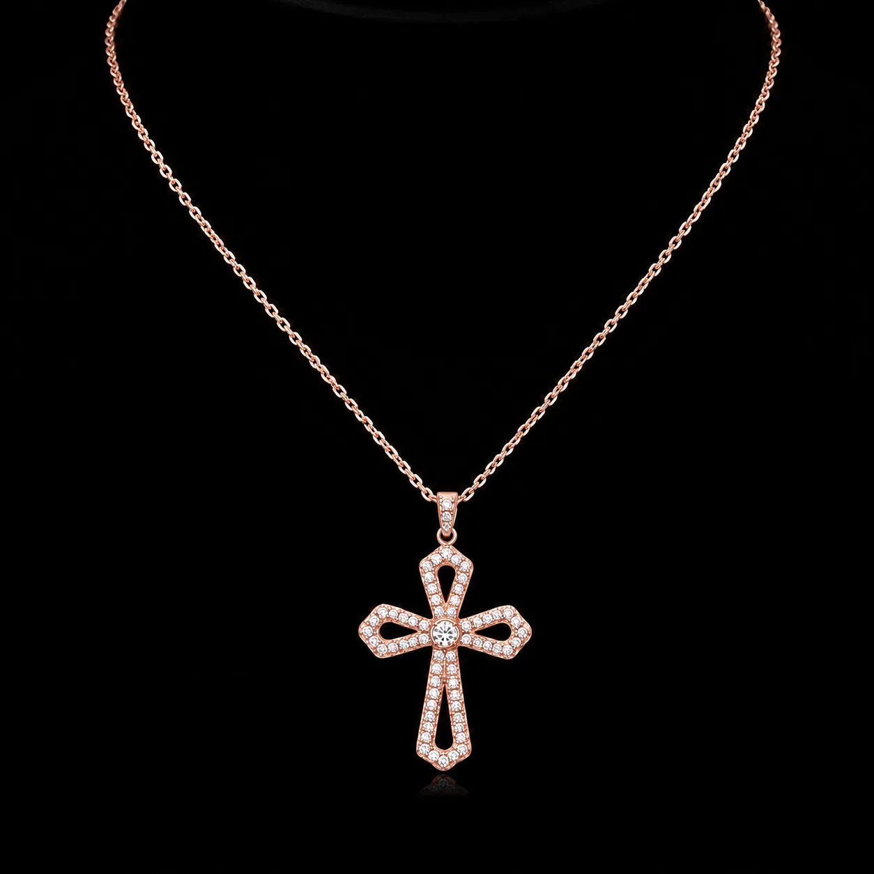 Cross Necklace with Diamonds "LoopedGrace™" in rose Gold, photo 4