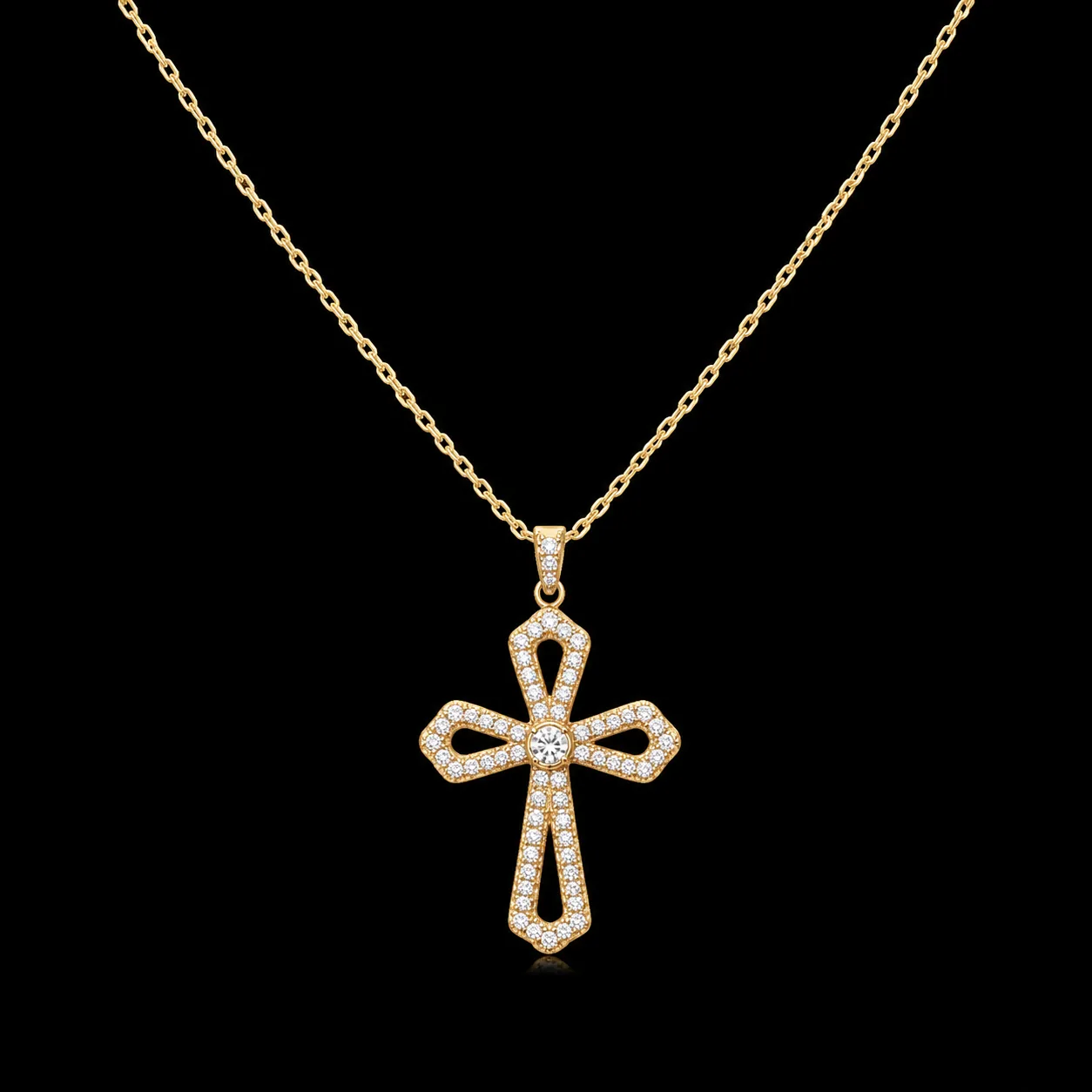 Cross necklace with diamonds "LoopedGrace™" – Yellow gold