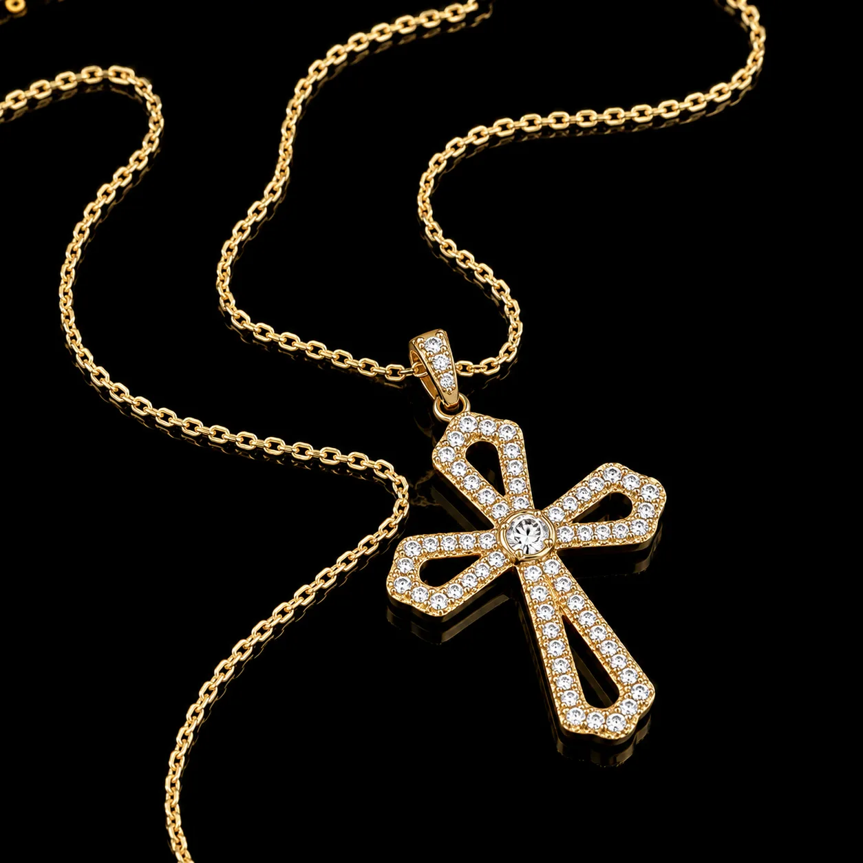 Cross necklace with diamonds "LoopedGrace™" in yellow gold, photo 3