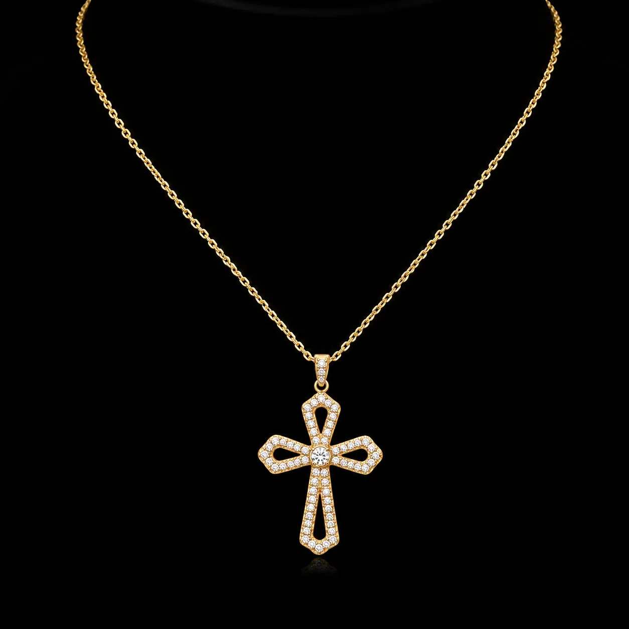 Cross necklace with diamonds "LoopedGrace™" in yellow gold, photo 4