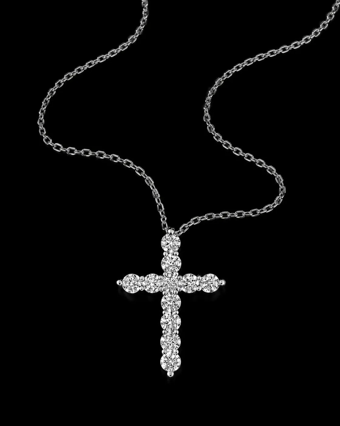 Cross necklace with diamonds "LuminaCross™" in white gold, photo 4