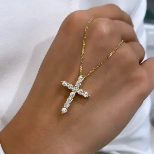 Cross Necklace with Diamonds "LuminaCross™" in yellow gold, photo 2