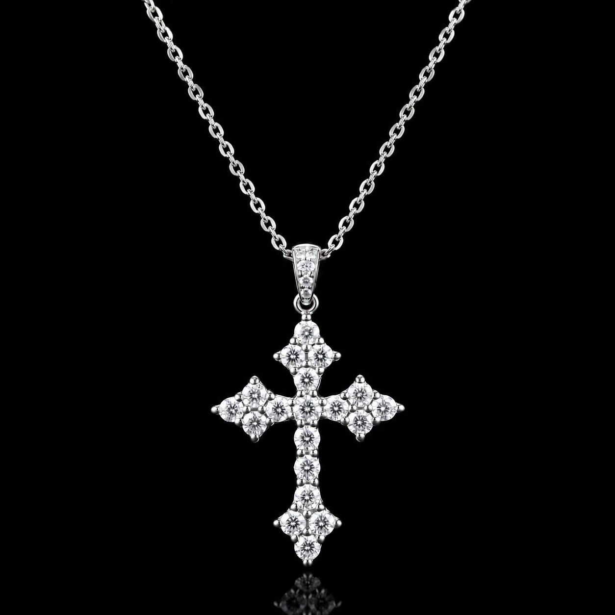 Diamond Cross Necklace "MajesticGrace™" – White gold