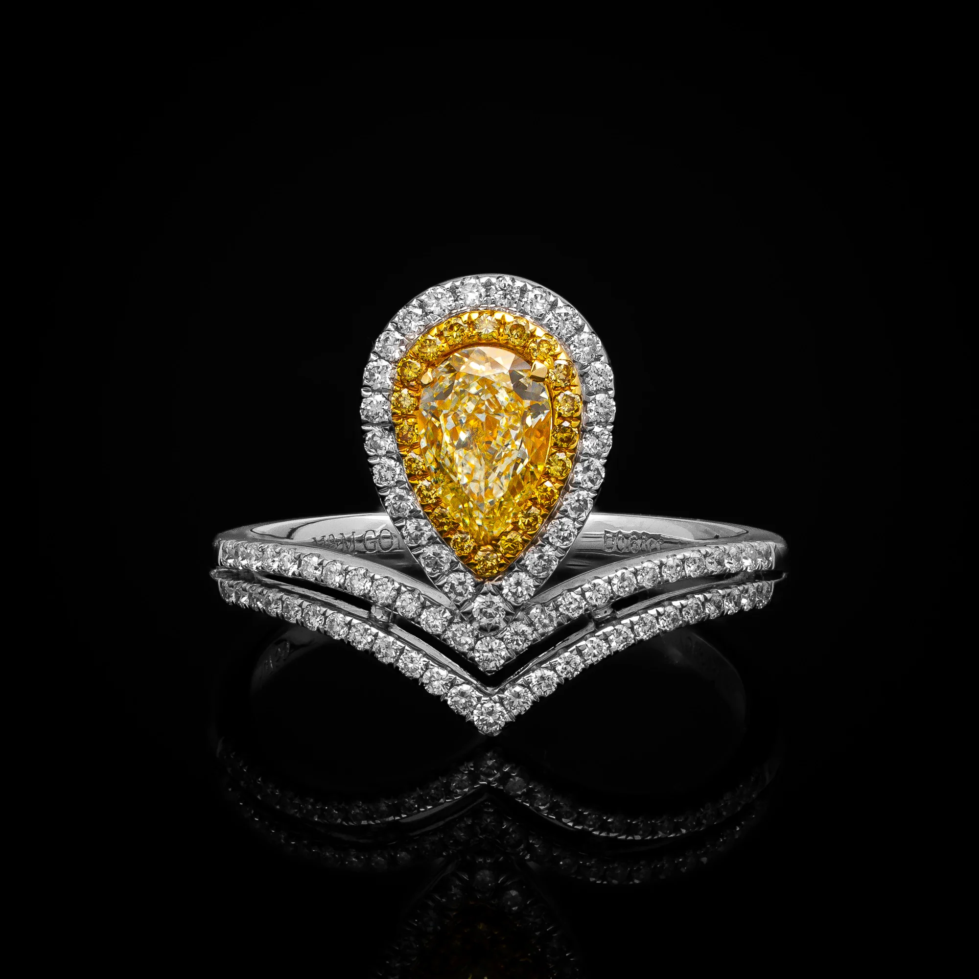 FancyYellow Pear Ring in white gold 18k, photo 7