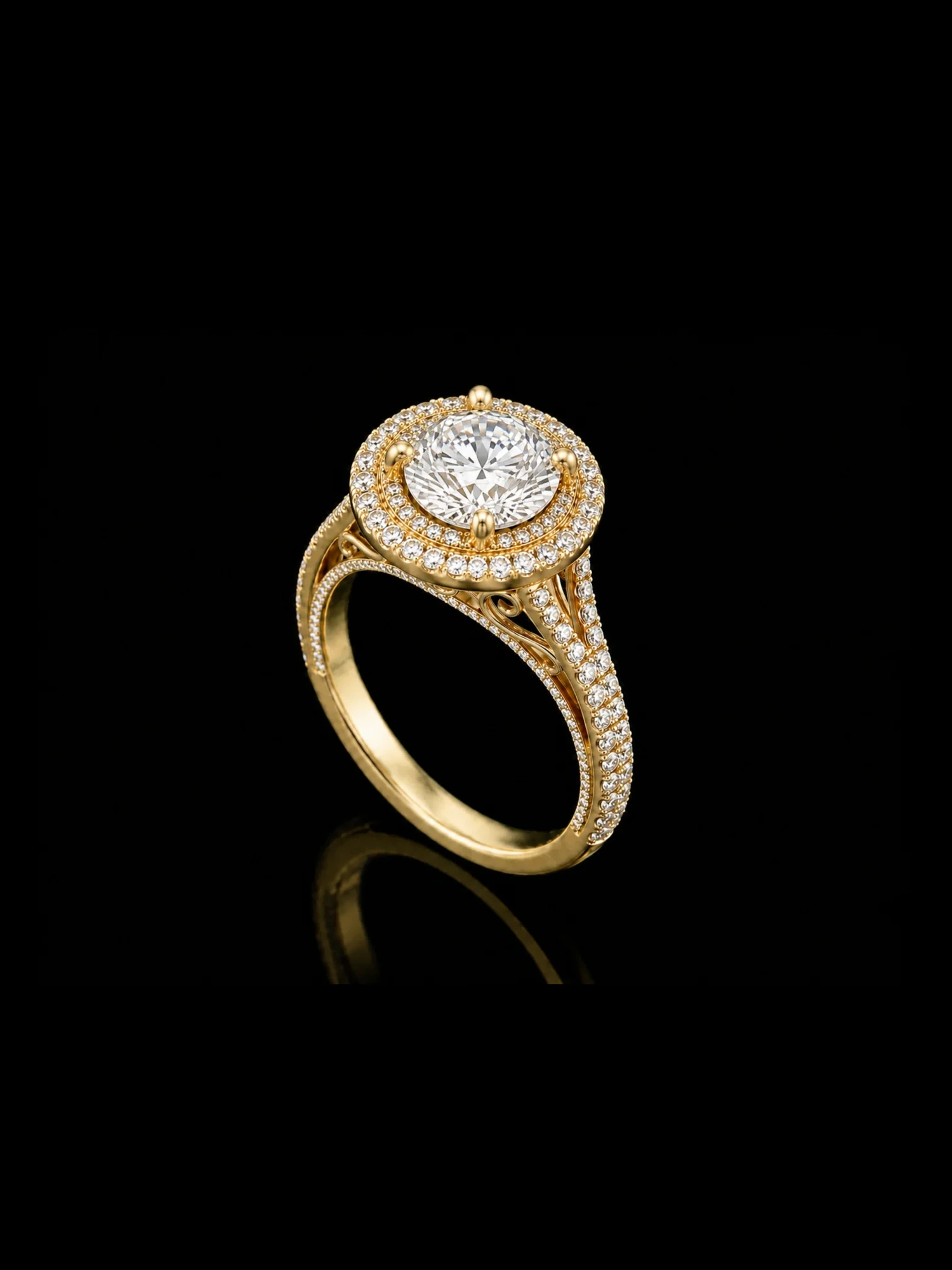 DoubleHalo™ 1.52ct Engagement Ring – Yellow gold