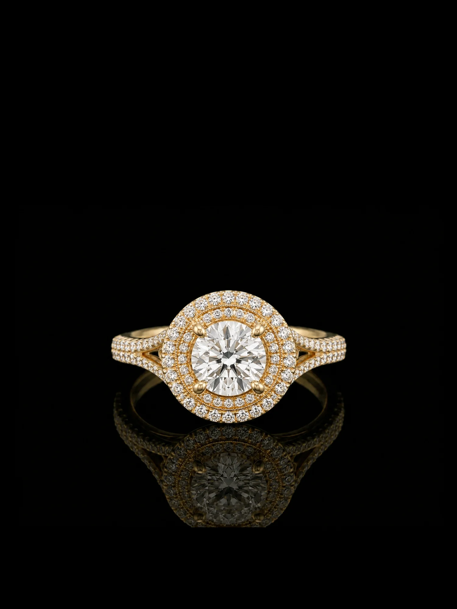 DoubleHalo™ Engagement Ring in yellow gold, photo 3