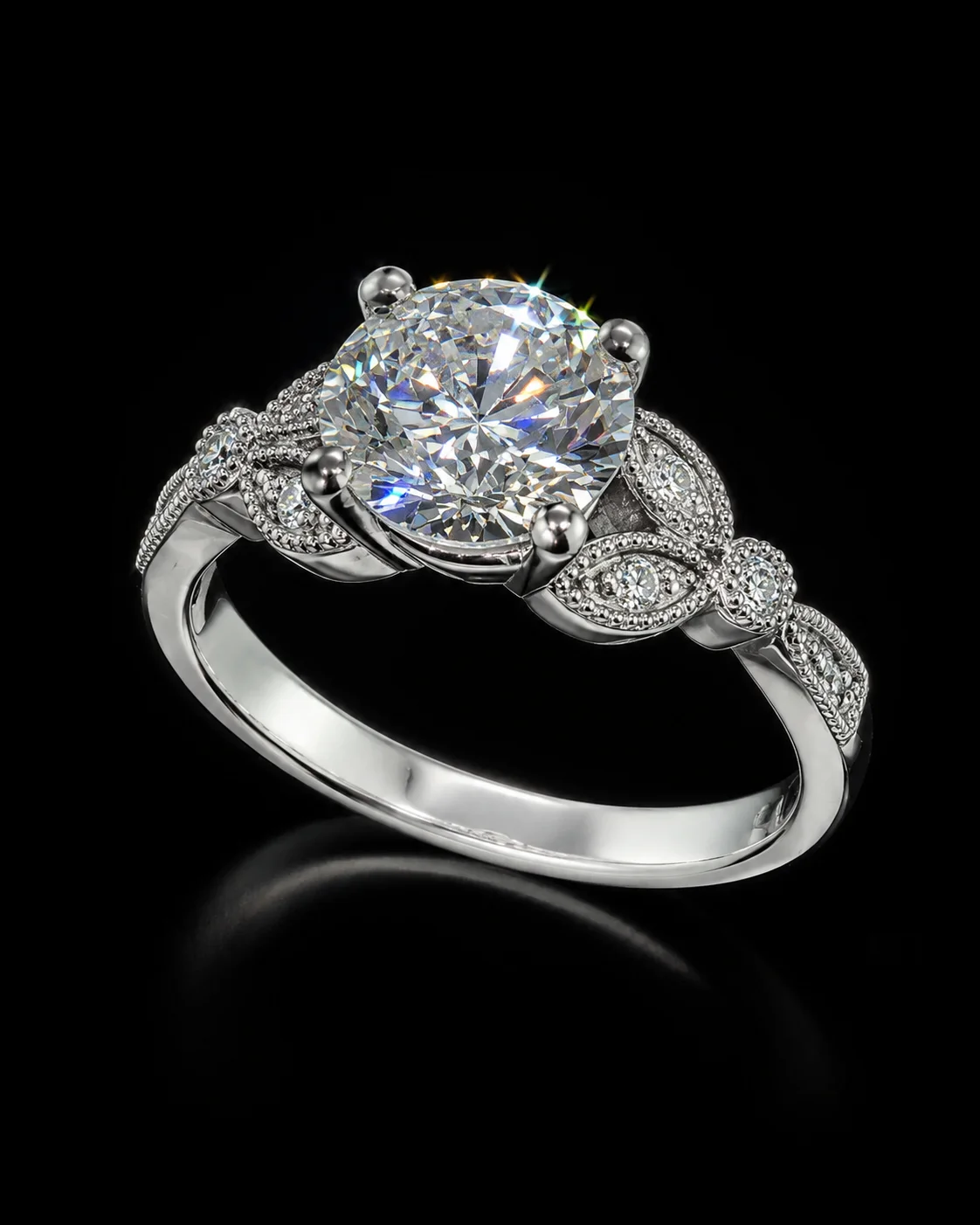 "Feuillage™" Engagement Ring – White gold