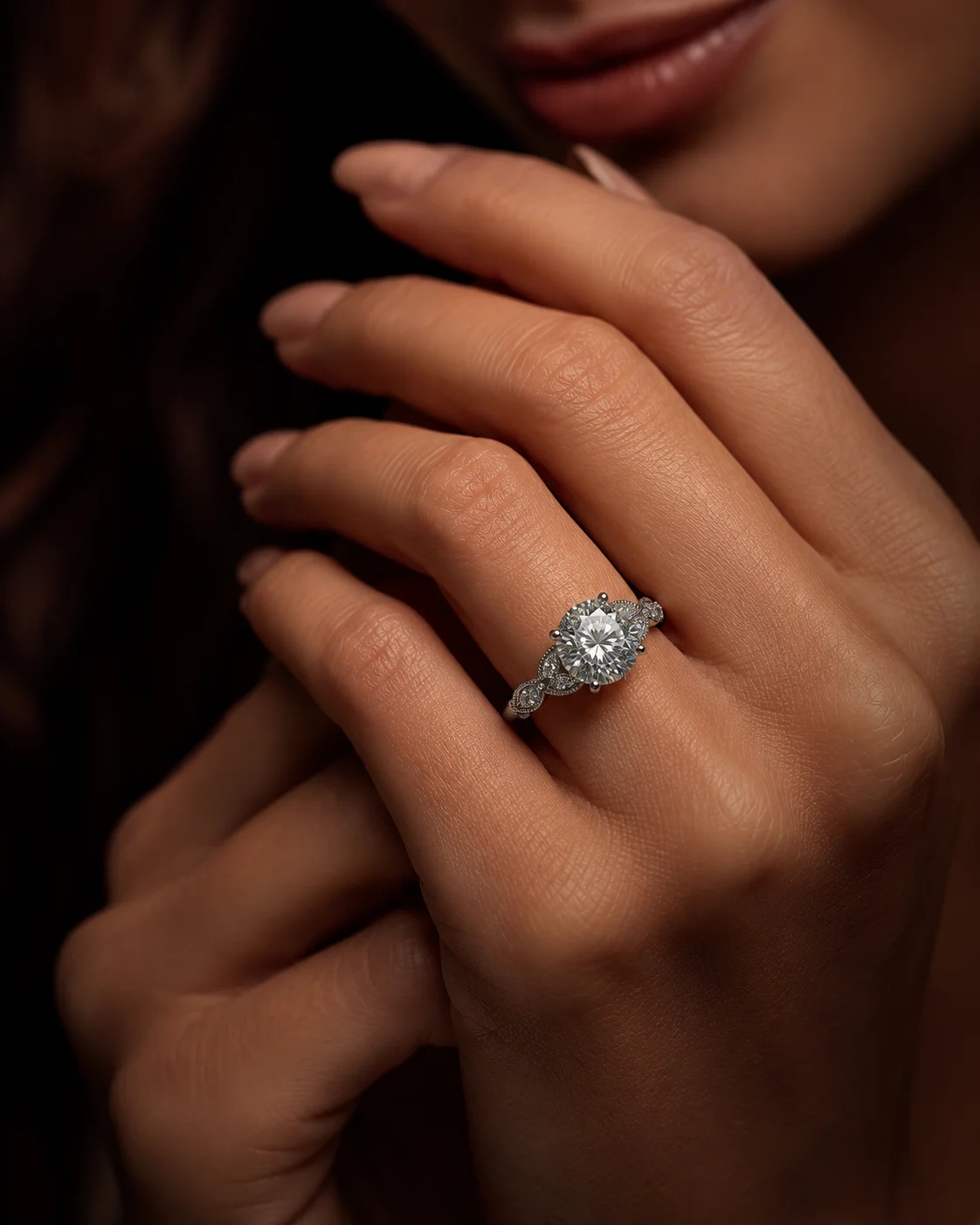 "Feuillage™" Engagement Ring in white gold, photo 2