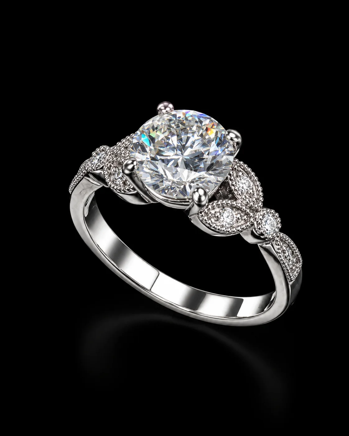 "Feuillage™" Engagement Ring in white gold, photo 3