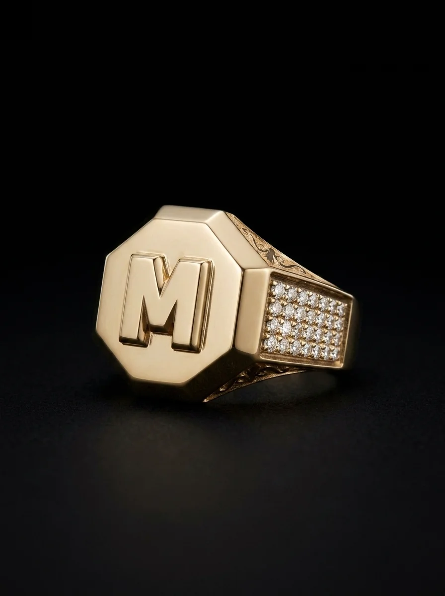 M Signet in yellow gold, product view