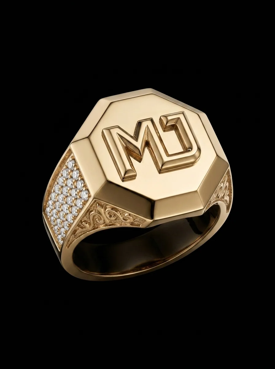 MJ Signet Ring in yellow gold, photo 2