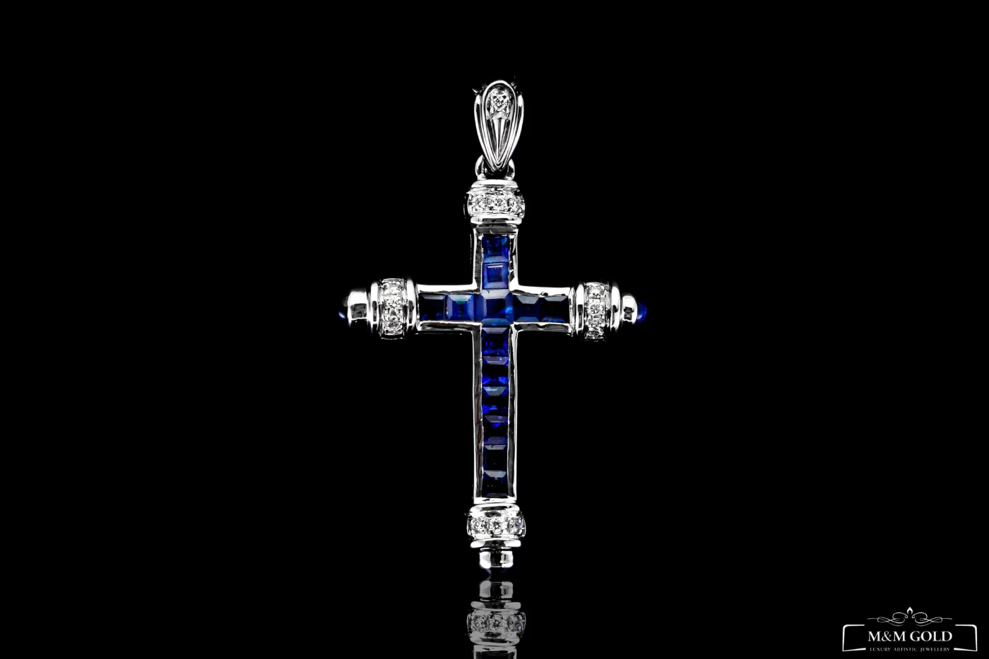 Cross Necklace with Diamonds "SapphireCross™" – White gold