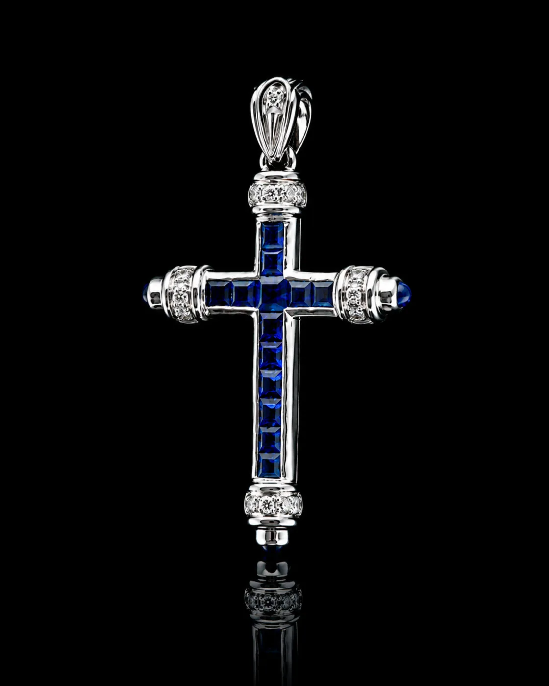 Cross Necklace with Diamonds "SapphireCross™" in white gold, photo 4