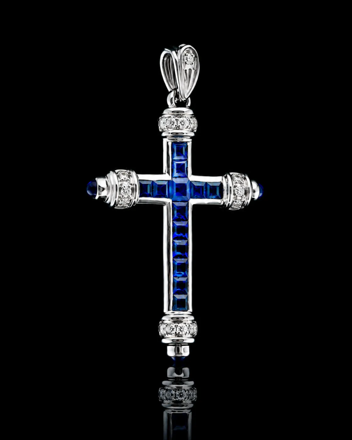 Cross Necklace with Diamonds "SapphireCross™" in white gold, photo 5