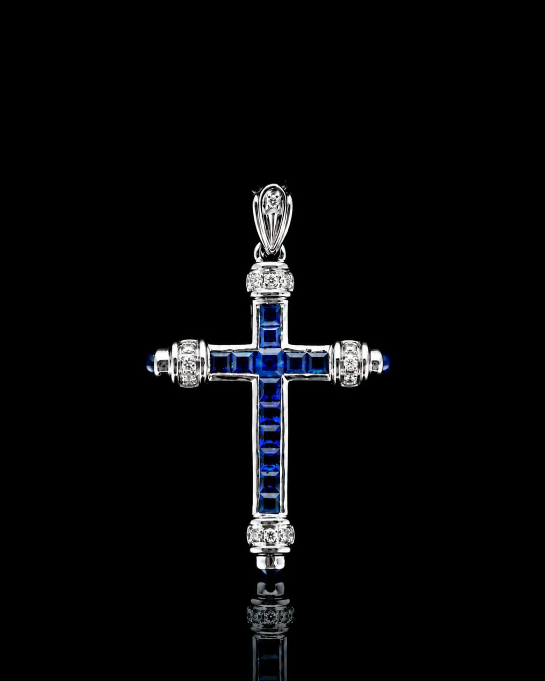 Cross Necklace with Diamonds "SapphireCross™" in white gold, photo 6
